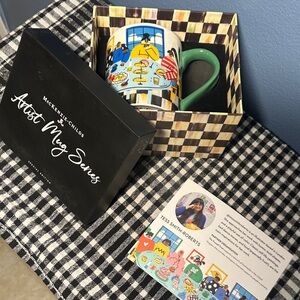 MacKenzie-Childs Artist Mug with Green Handle and Checkered Box New in Box